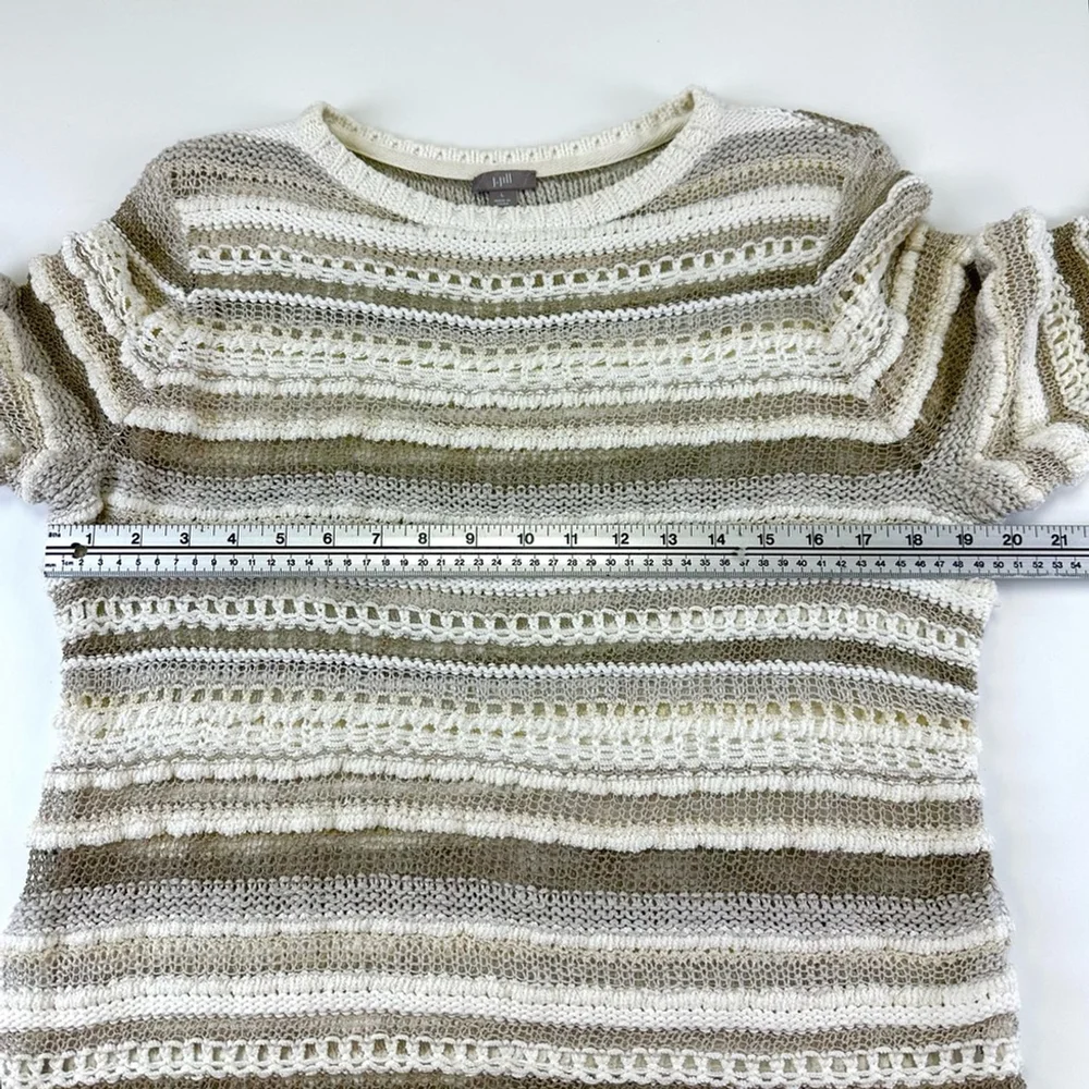 J Jill neutral open knit pullover sweater Large cotton blend taupe cream ivory